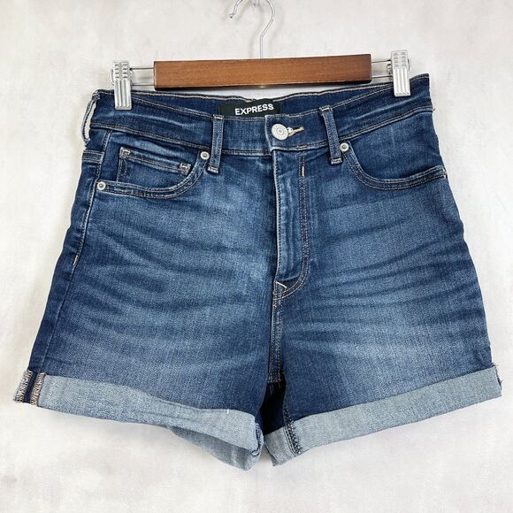 Express Womens Denim Shorts Size 0 Midi High Rise Cuffed‎ Summer Beachy Vacation - Picture 1 of 9